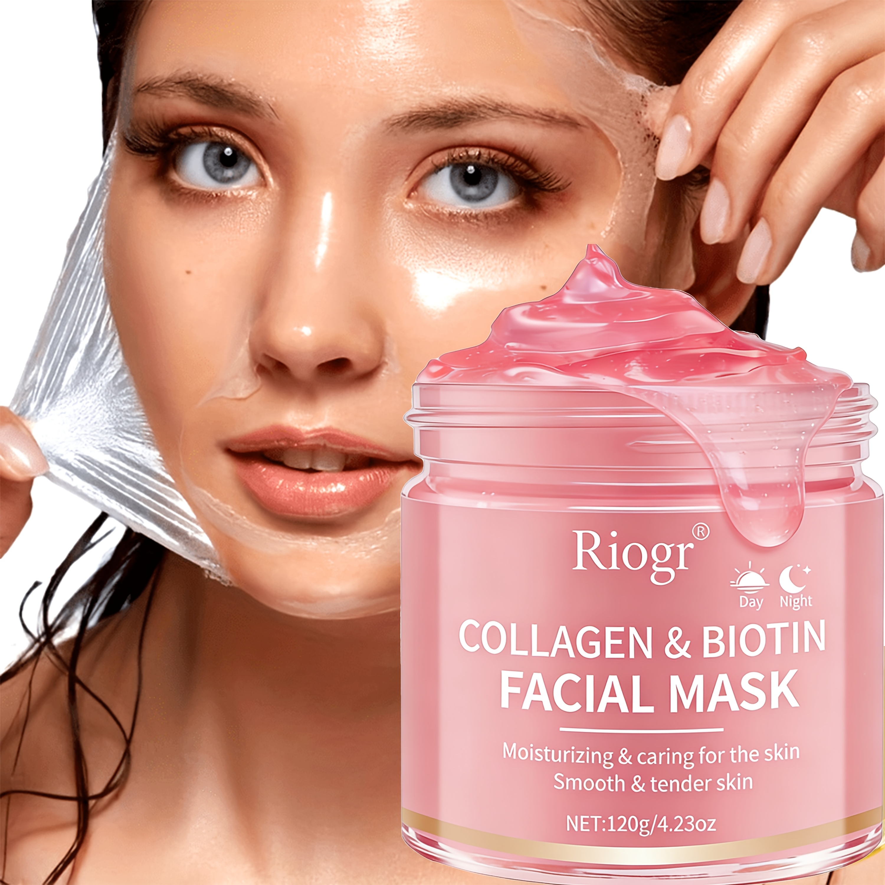 TEMU 120g Collagen & Biotin Face Mask, Hydrating Moisturizing Gel Mask With Collagen & Biotin, Jelly Texture, Locks In Moisture, Hydrates, Skin, Brightens , Skin, Day And Night Use