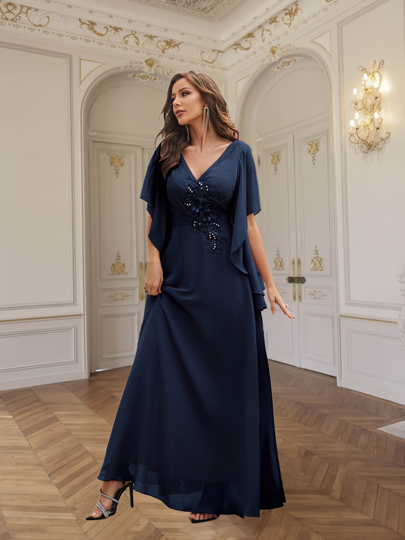 sachin and babi light blue dress Elegant Pleated Batwing Sleeve Maxi Dress – Little Lala Boutique main image 1