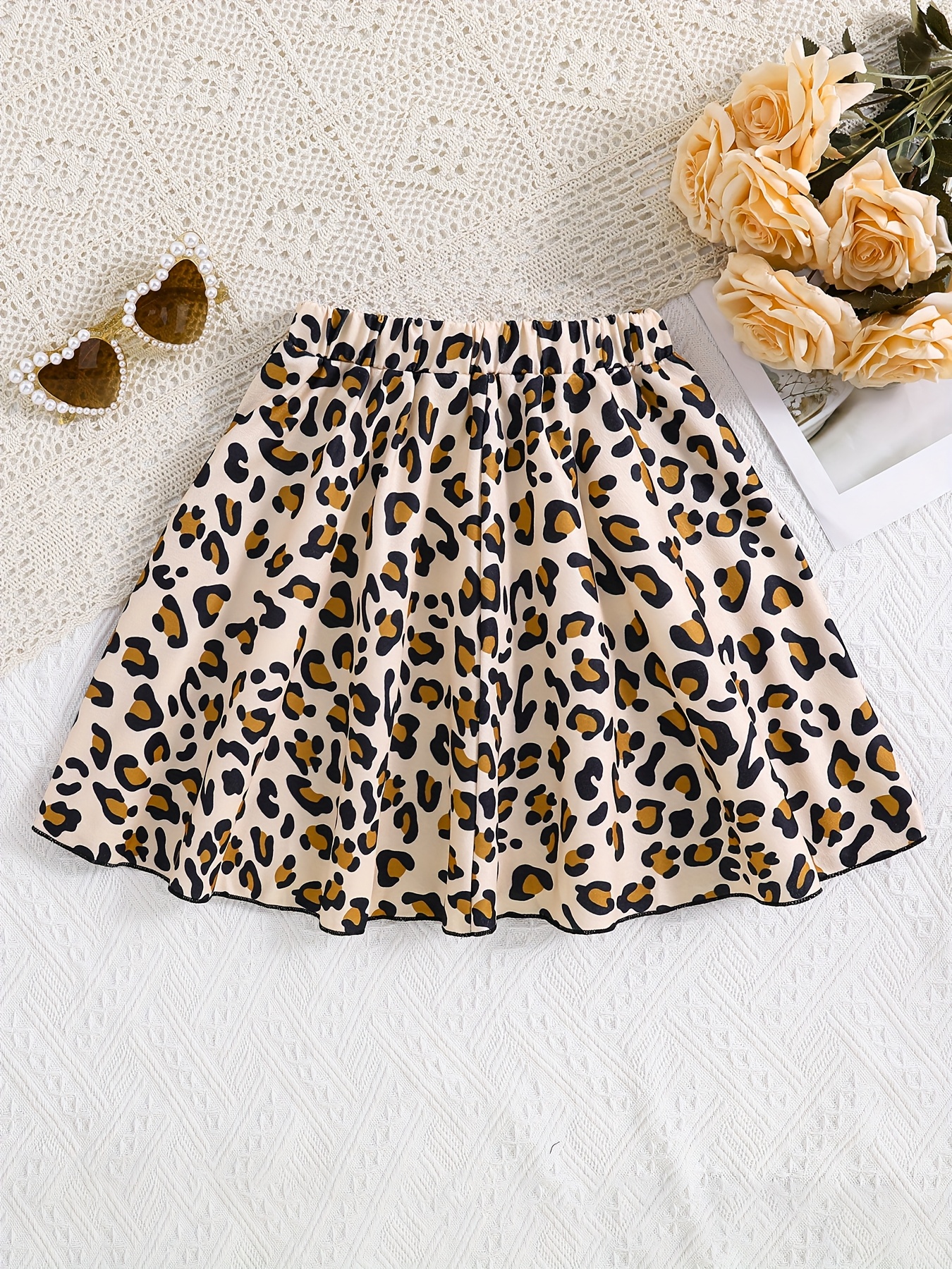 girls leopard print pencil skirt short skirt elastic waist a