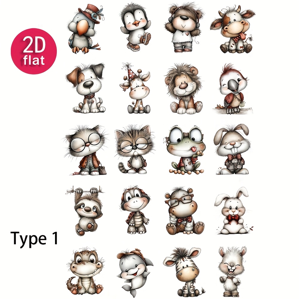 Image of 2d Flat 1-pack Vintage Cute Cartoon Animal Stickers For Diy Scrapbooking, Journaling, Photo Albums, Diaries, Stationery, And Supplies, 2d Flat