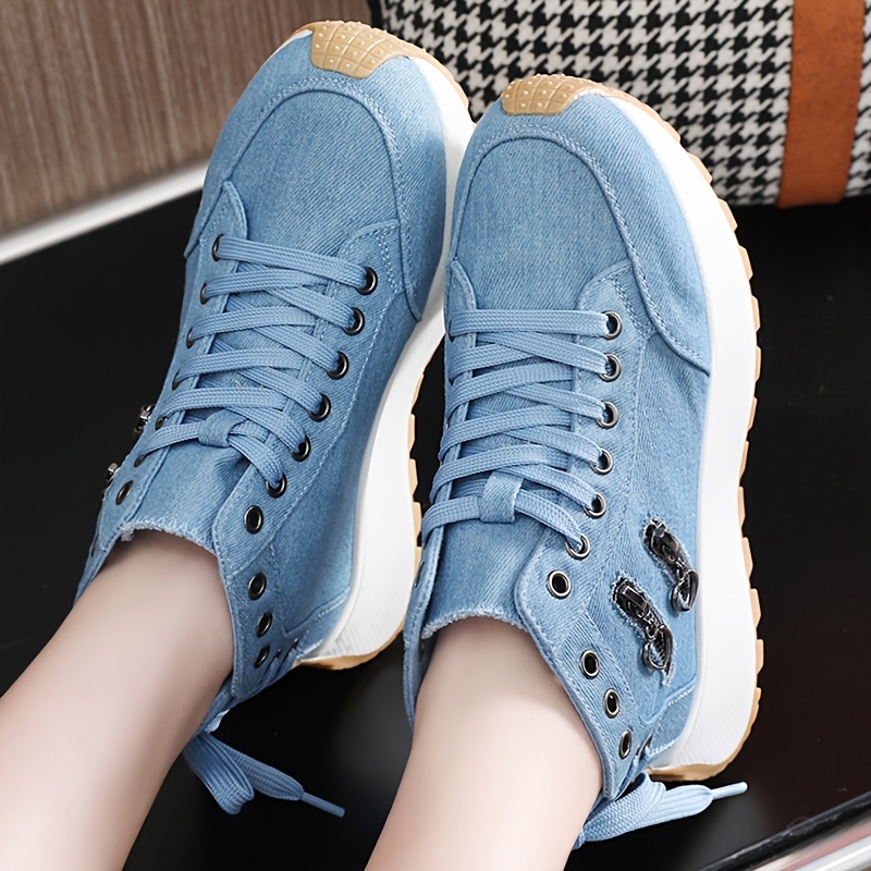 LYKU Women's Height-Increasing Sneakers with Thick Platform Sole - Breathable Low-Top Lace-Up Sneakers Suitable for Sports, Casual Wear & Everyday Use, Cushioned PVC Sole & Round Toe, - White Sneakers, Women Shoes