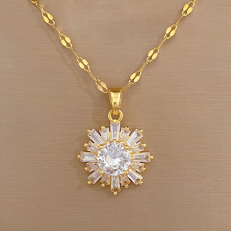TEMU A Women's Trendy Geometric Snowflake Pendant Necklace With Copper Inlay And Synthetic Zirconia, With A Stainless Steel Chain, Perfect As A