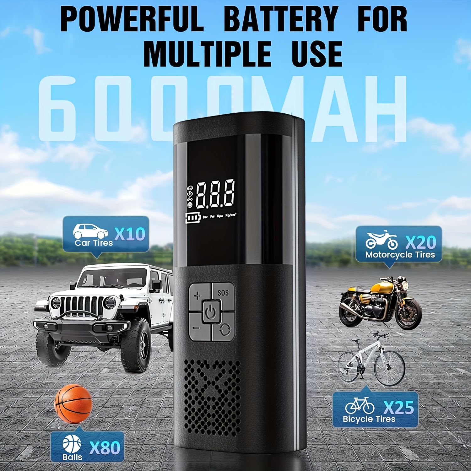 150 PSI Fast Cordless Tire Inflator with Digital Gauge for tire pressure service detail image 3