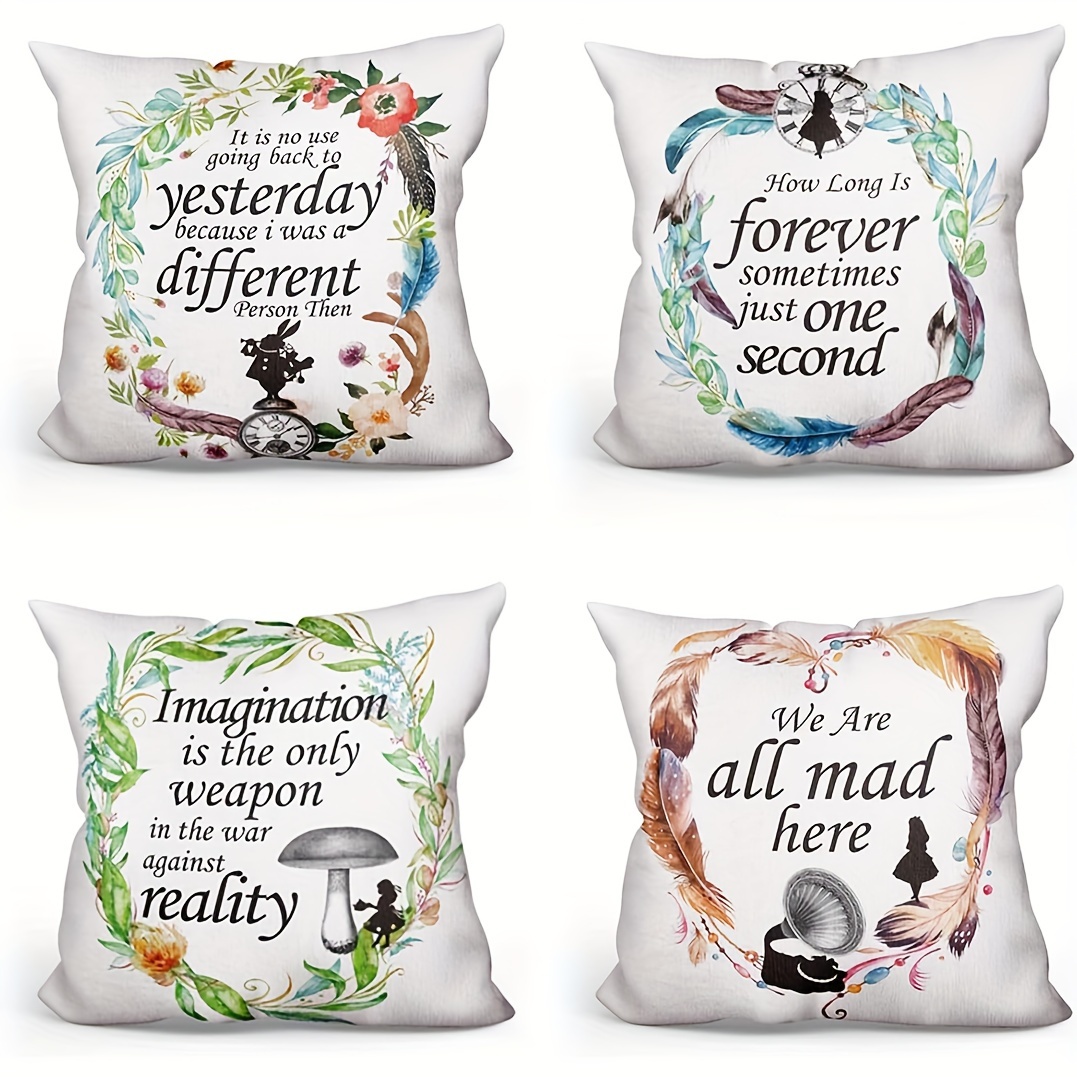 

4pcs/set, Quote Short , 18x18 Inch, No Pillow , Cute Pillow Cases Cushion Case Home Decor