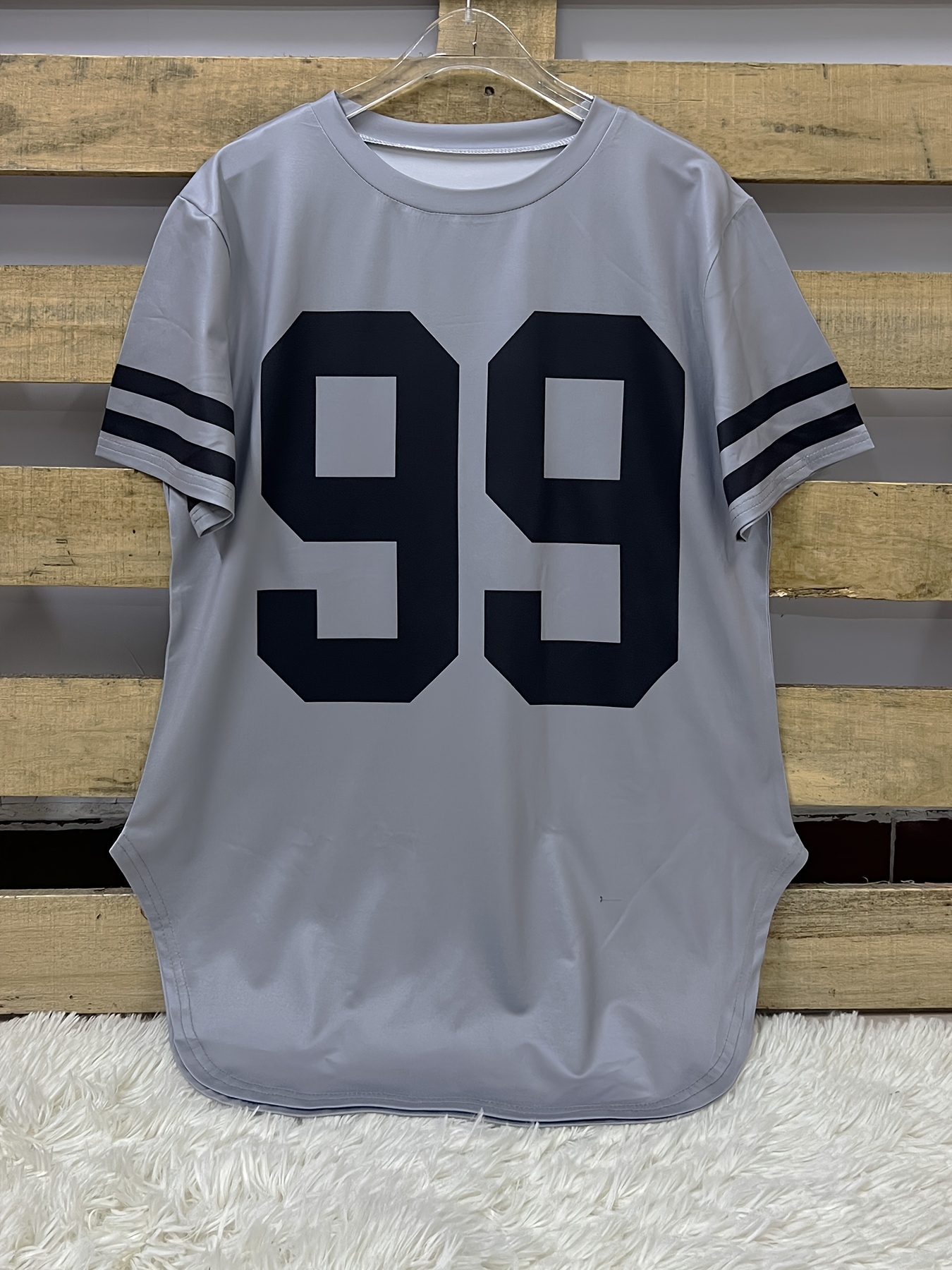 Women's Casual Longline T-Shirt with Bold '99' Graphic Print - Vibrant Blue Relaxed Fit, Mid-Stretch Machine-Washable Fabric for All-Season Comfort, Cute T Shirts, Everyday Clothing, Sporty Aesthetic, Stretchy Material