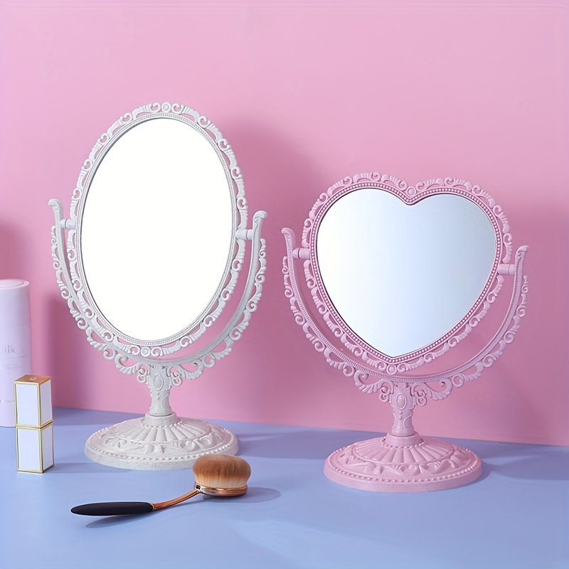

1pc Desktop Makeup Mirror, Double-sided Beauty Vanity Mirror, Bedroom European Retro Mirror, Desktop Beauty And Makeup Repair Love Mirror