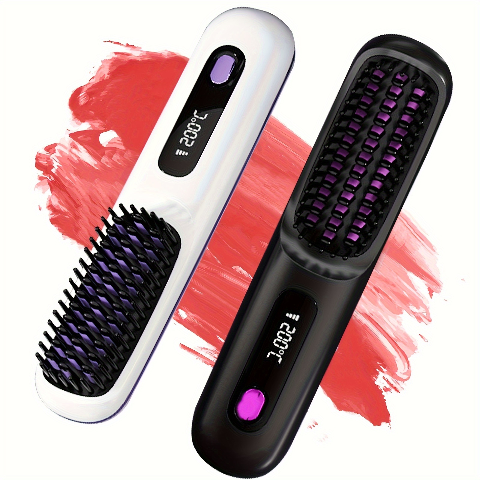 

1pc Unisex Portable Wireless Straightening Brush, 35w Negative , 3 Temperature Settings, Usb Rechargeable, Anti-scald, Auto Shut-off, 4000mah Lithium Battery, Travel-friendly Hair Straightener Comb