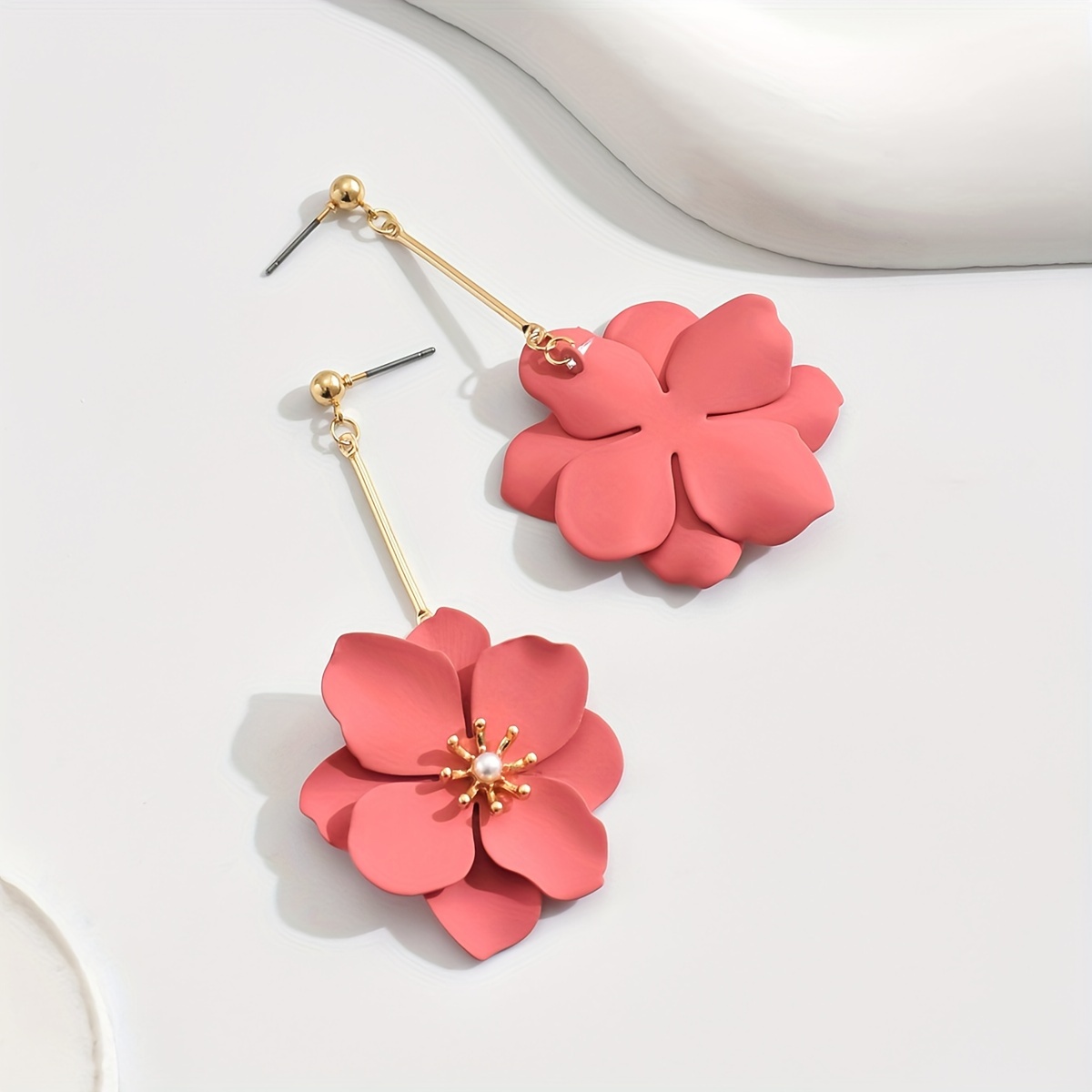 Bohemian Style Pink Flower Dangle Earrings
