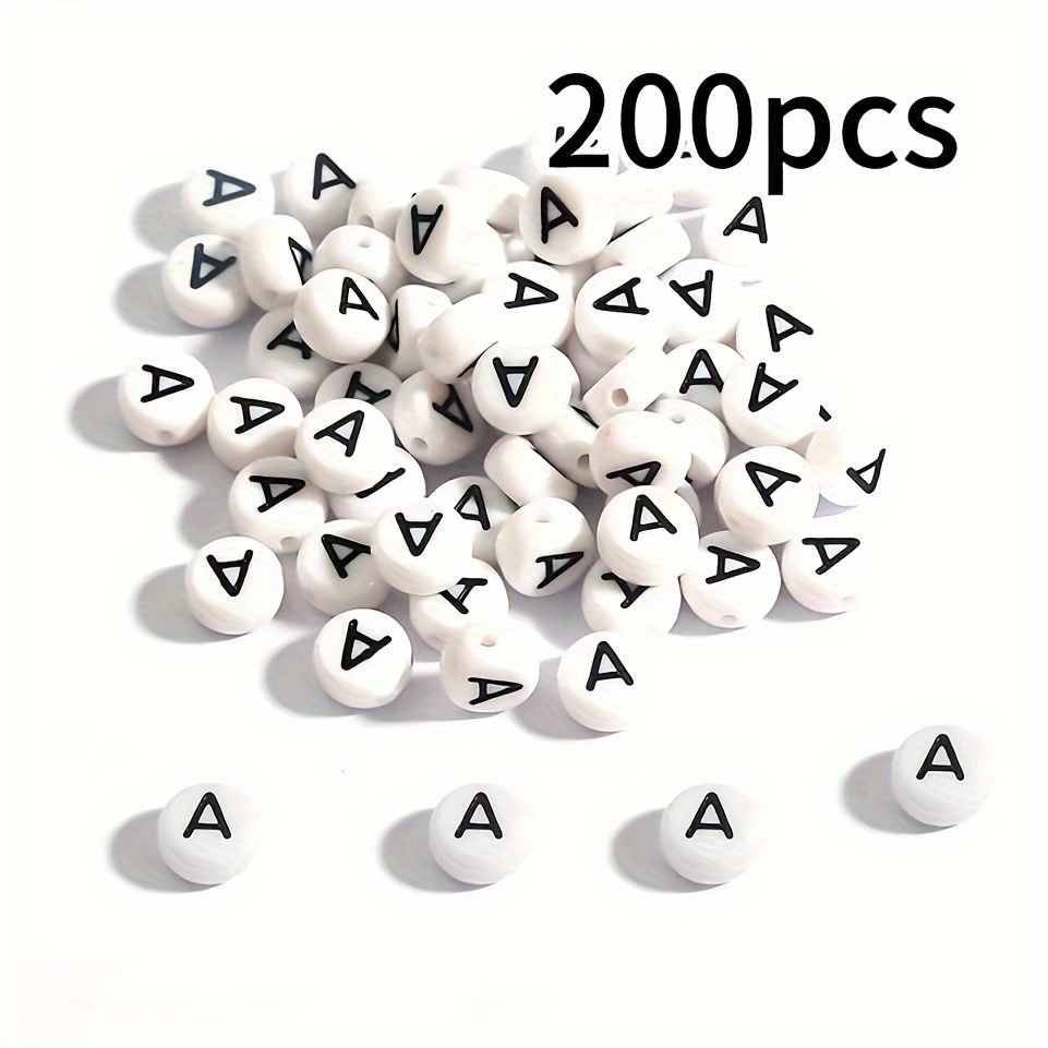 

200pcs Perles Rondes Blanches avec Lettres Anglaises Noires, pour la Fabrication de , Bracelets, Porte-clés et Bijoux, Cadeau de Noël