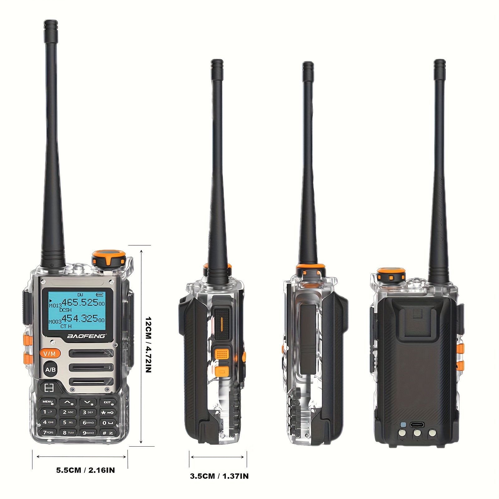 1pc/2pcs   walkie talkie транспарентна боја air band radio type-c полнење 2600mah uhf vhf dtmf fm   бежична фреквенција аматерско   Детали за производот 1