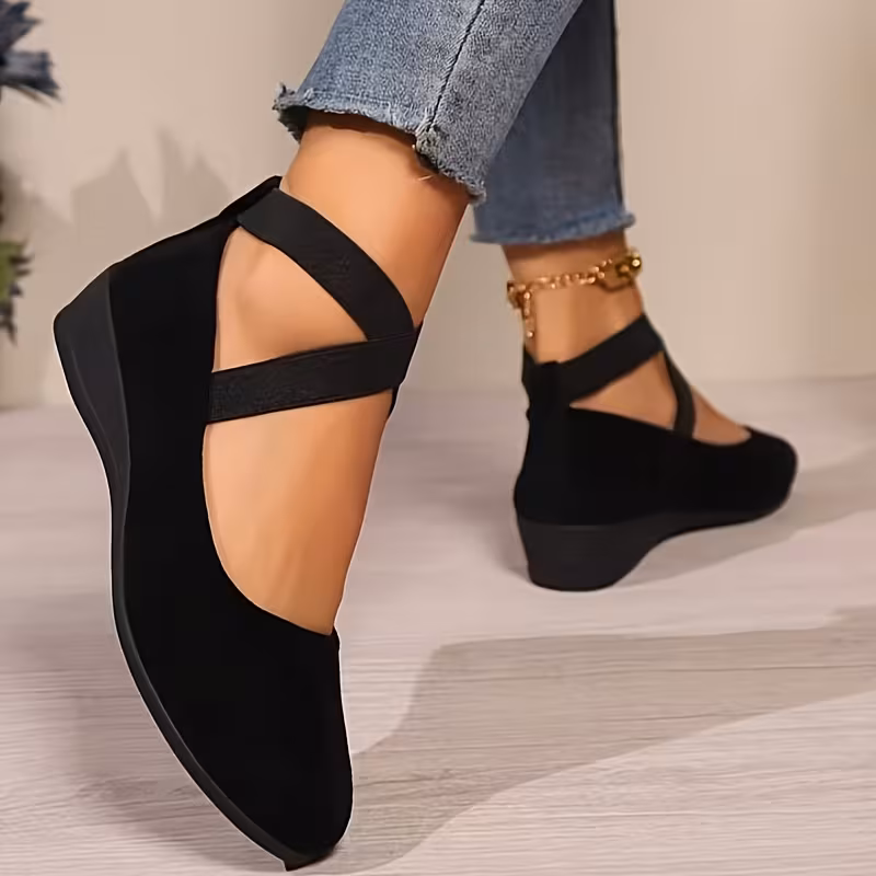 chaussures élégantes pour femme, chaussures habillées pour dame, chaussures plates basses décontractées à enfiler avec lanières croisées et petit talon compensé pour printemps/automne, chaussures pour femme Détails du produit 2