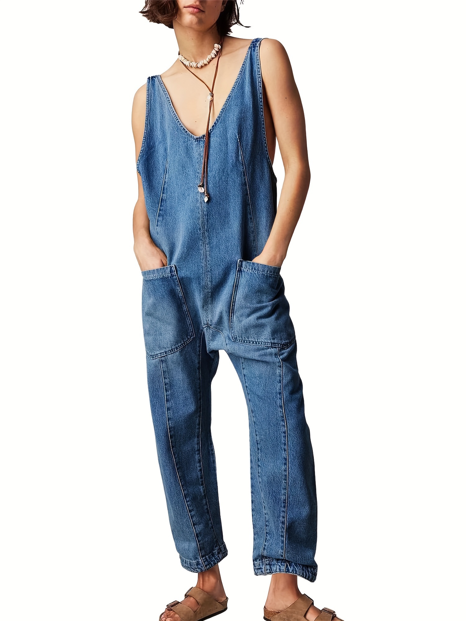 【AMERI】V NECK DENIM JUMPSUIT 8425d9e0-a09f-4559-a0ce-