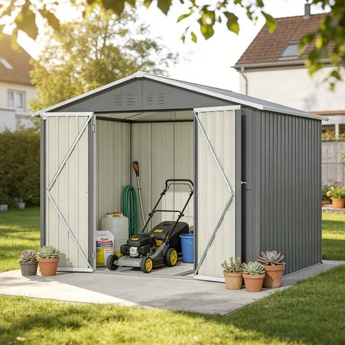 Artikelbild 230 cm metall-außenlager | grau, verzinkt, lagerhalle für garten, terrasse, rasen, montage erforderlich, temporär und abnehmbar