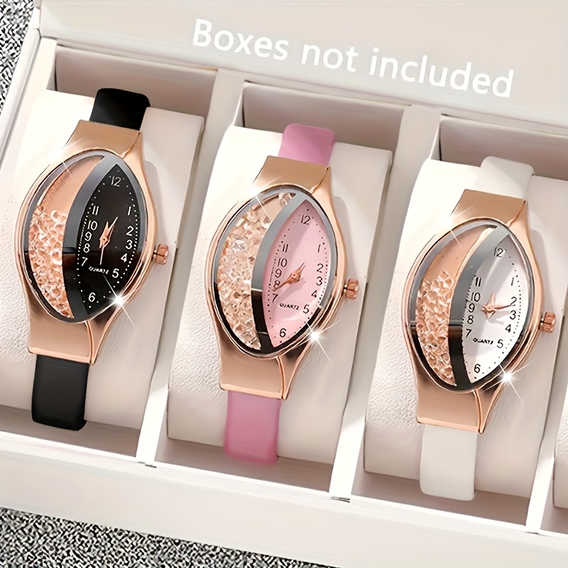 3pcs Women's Elegant Wristwatch - Elegant Oval Pu Strap Quartz Watch With Matching, Elegant For Her Gift For Christmas, Birthday, Special Occasions (non-) - Accessory For Daily Wear & Parties 3pcs