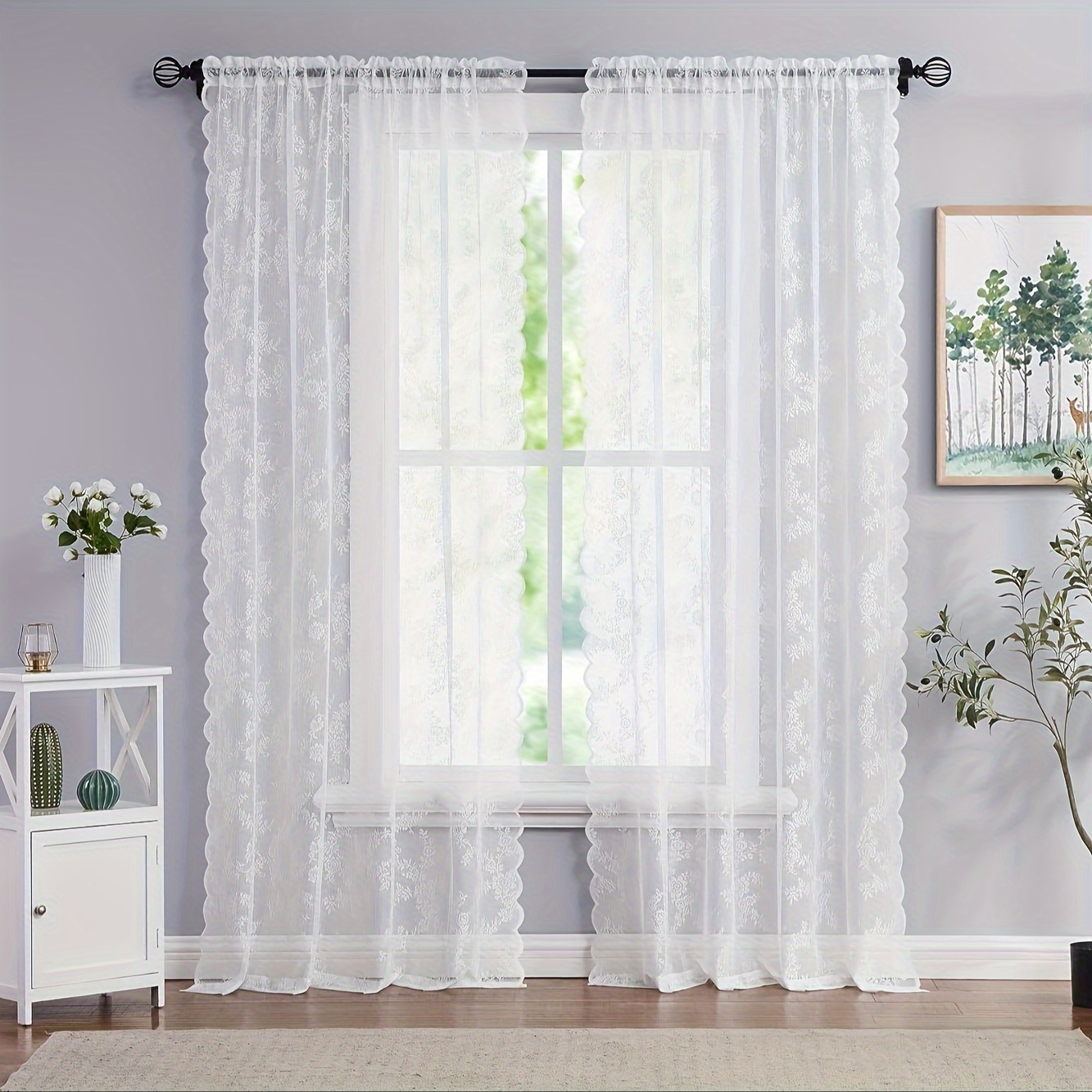 E-shop 1 Stück Vintage Blumenstickerei Spitzen-Vorhang – Privatsphäre & Lichtfilterung, Maschinenwaschbar für Wohnzimmer-Dekoration