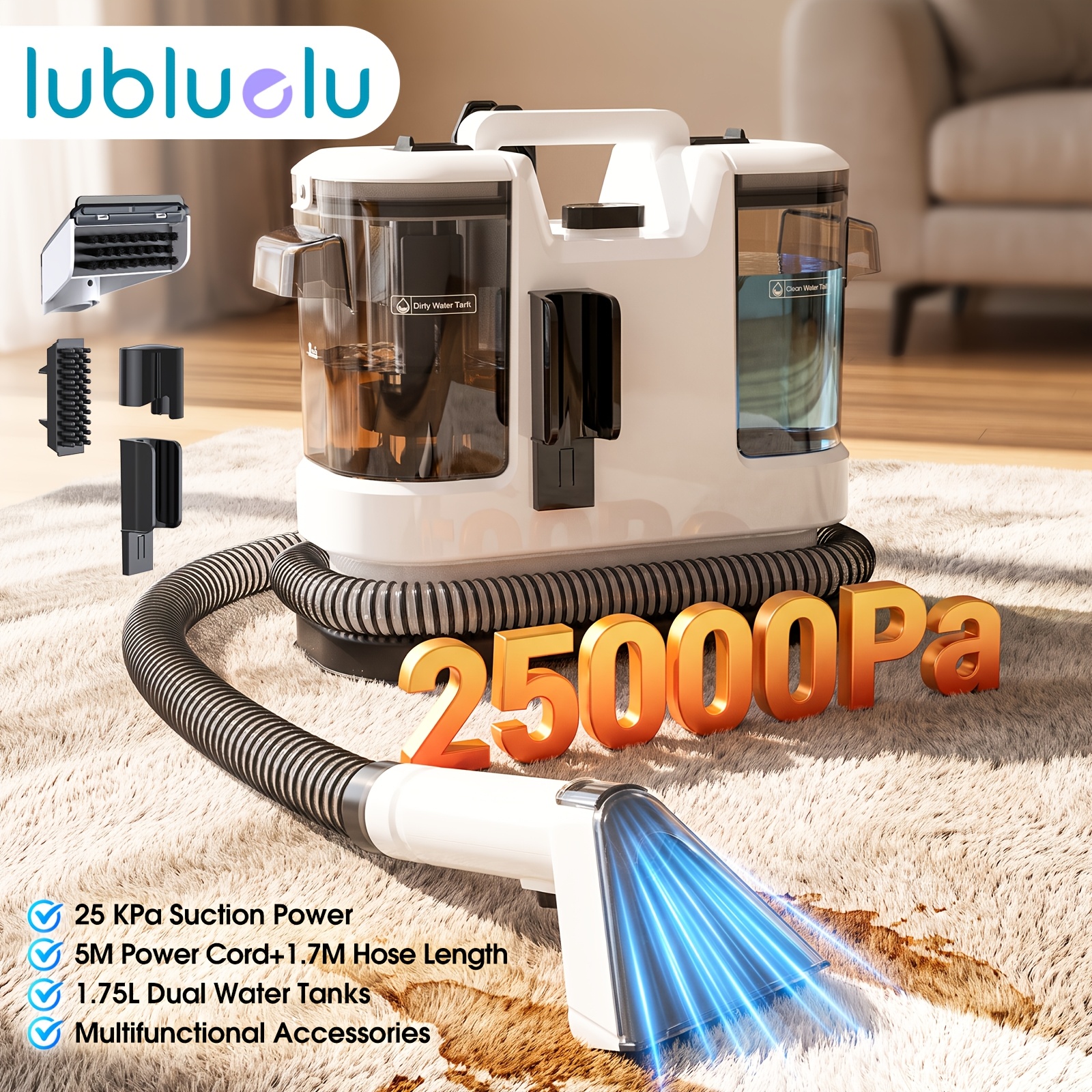 Lubluelu Máquina Limpiadora Multiusos Portátil de Manchas para Alfombras y Tapicería, M...