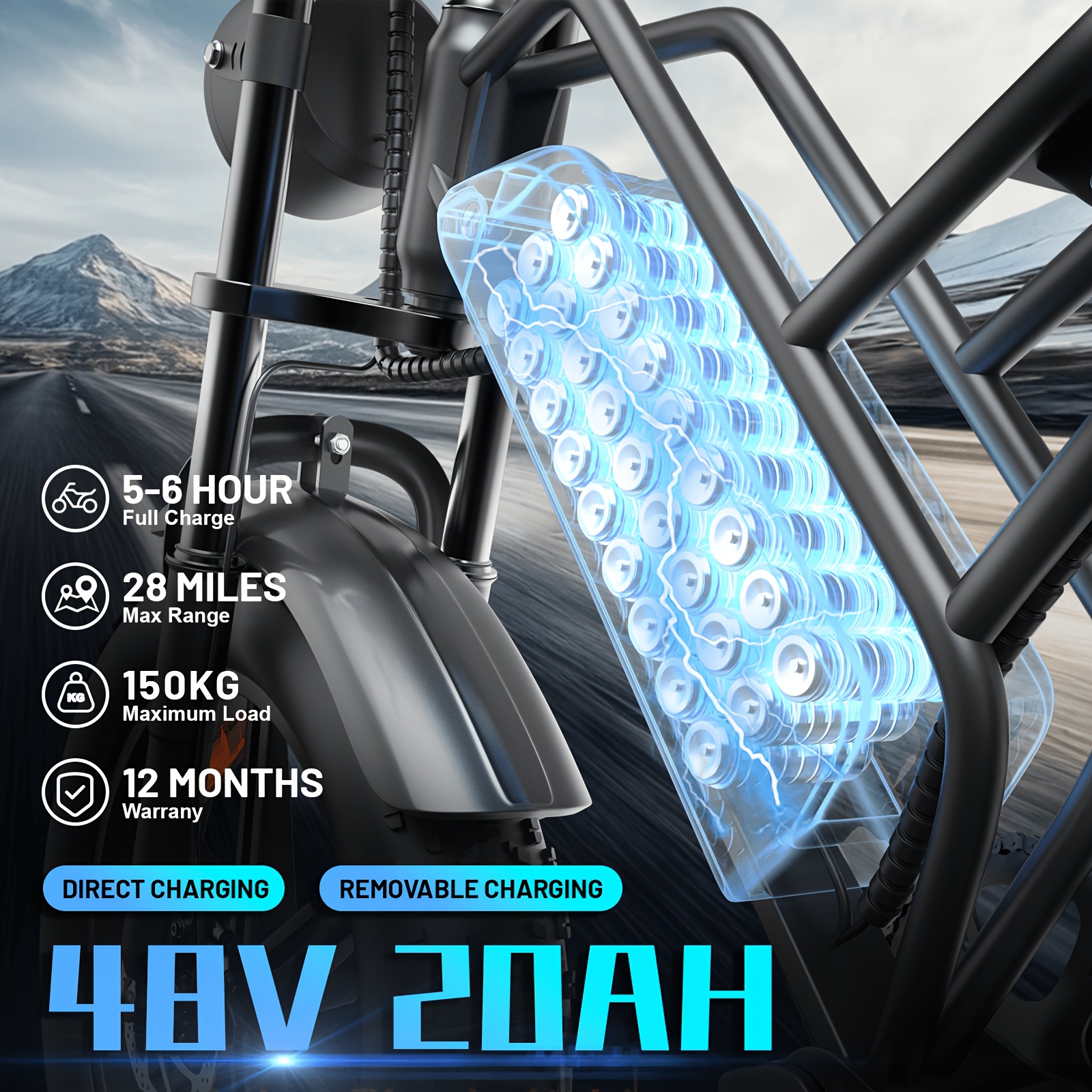 bicycle   with a 48 volt 500 watt motor 20 inch wide tires heavy duty design comfortable suspension     for adventure enthusiasts   performance and   Product details 5