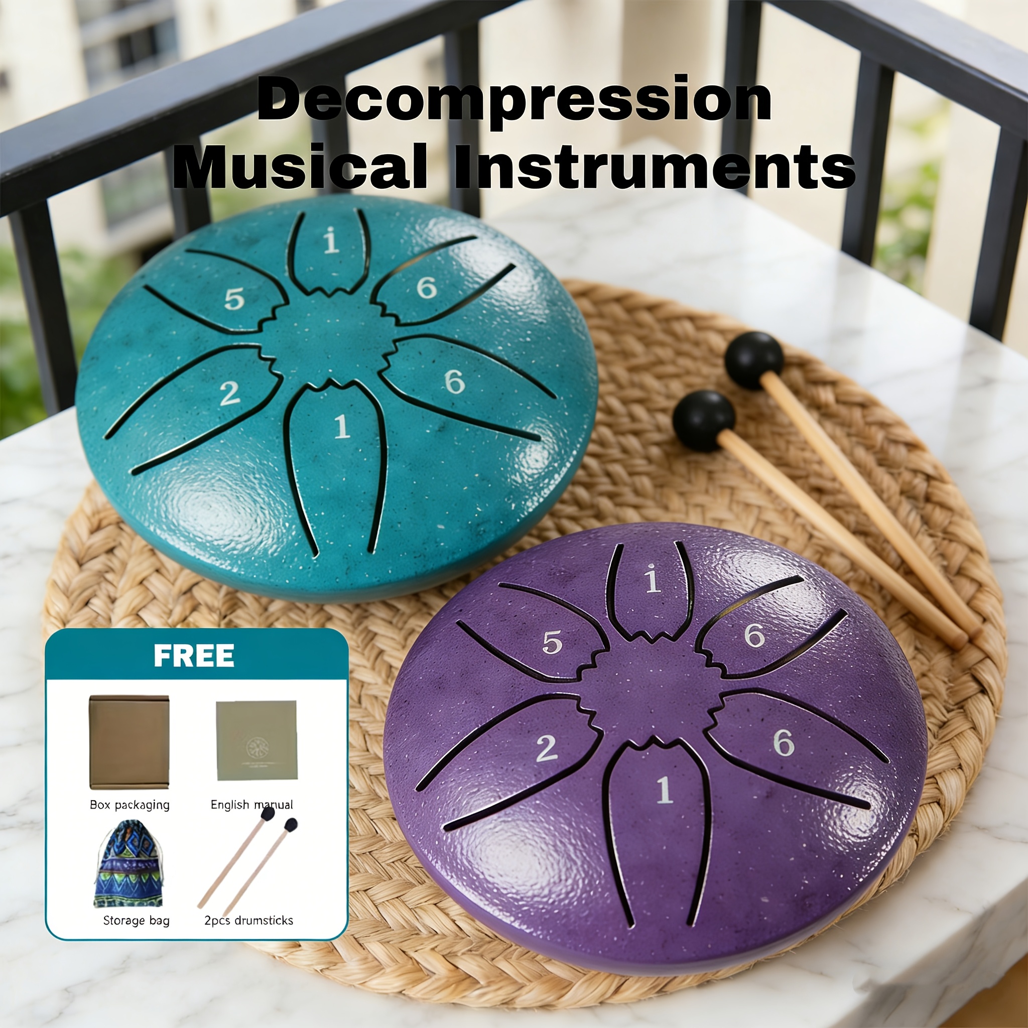 TEMU Handmade Steel Tongue Drum, 2026 New Model - 6-tone Portable Handpan, With Sheet Music Book And Drumsticks. Beginner-friendly, Suitable For Yoga