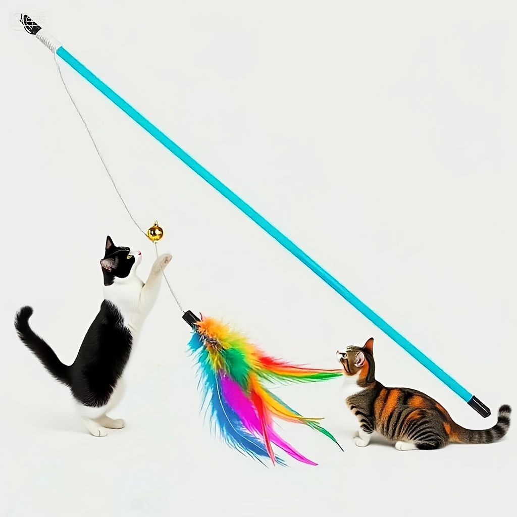 1pc Cat Teaser Wand with Bell. Simulated Artificial Fiber Feathers. Cat Toy... Cat Interactive Play, Fun Cat Accessory, Lightweight Design, Pet-Safe Material, Soft Feathers, Feather Teaser, for Cat Owners, Pet Lovers