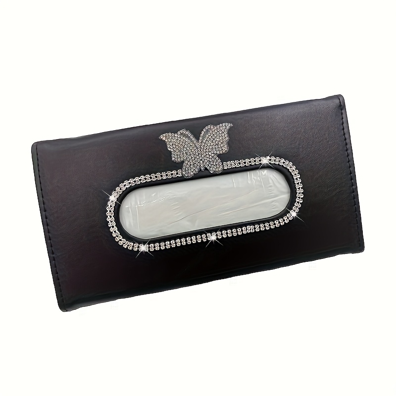 Luxurious Faux Leather Car Sun Visor Tissue Box With A Sparkling Design, Suitable For Universal Car Tissue Holders