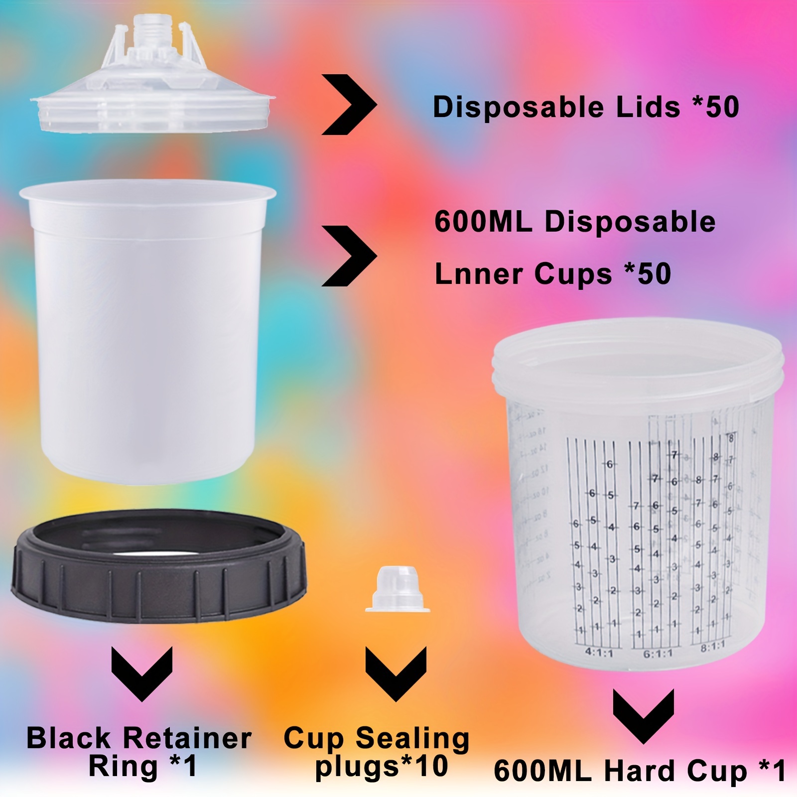 

Paint Sprayer Mixing Cup, Hvlp Paint Spray And Liners System 50 Pack (600ml)