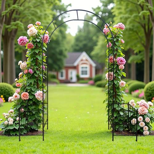Elegant Black Metal Garden Arch with 2 Plant Pots - Decorative Outdoor Archway for Climbing Roses, Vines & Greenery, Durable Garden Gate Arch for , Weddings, Landscaping