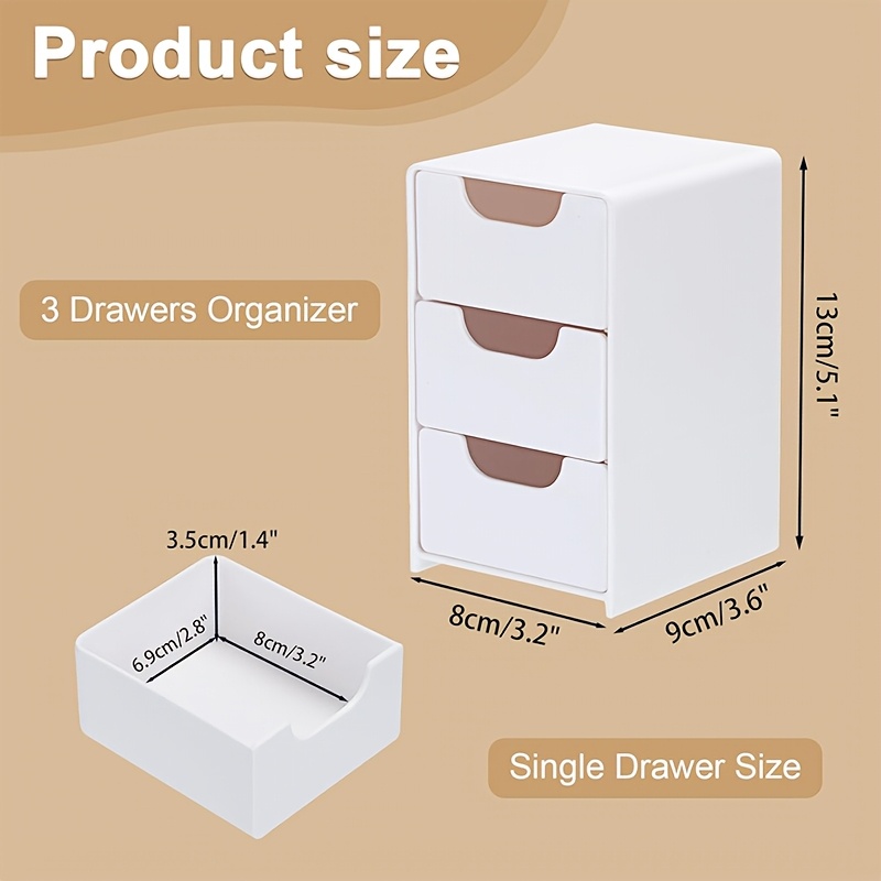 Image of 1pc Small Plastic Storage Box With Drawers, 3-tier White Desktop Organizer, Mini Office Supplies Storage Box With Drawers, Desktop Makeup Drawer Jewelry Organizer