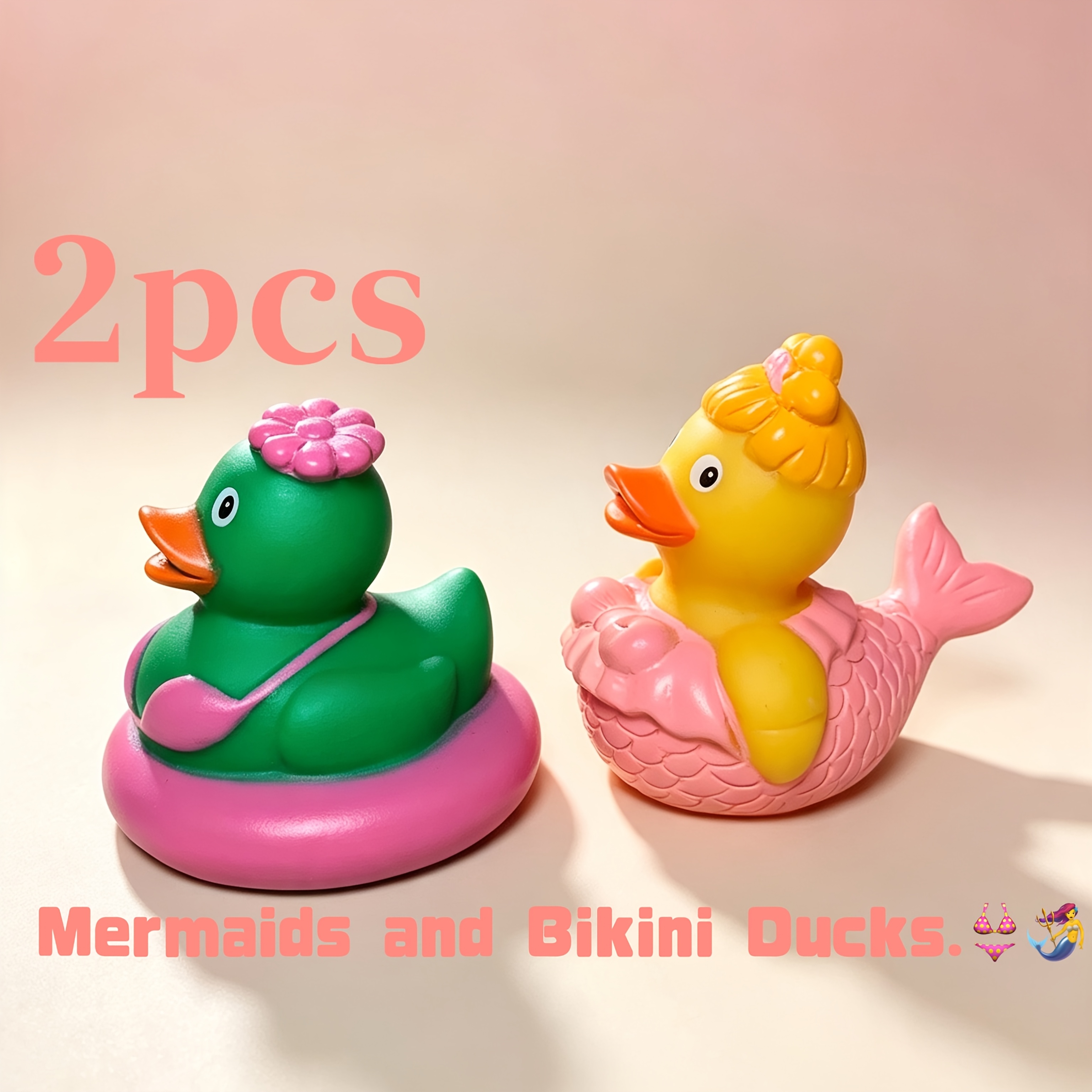 TEMU Collectible Figurines 2-pack Mermaid And Beach Style Duck Figurines, Decorative Desktop Ornaments, Vintage Tabletop Display Decor For Party Home