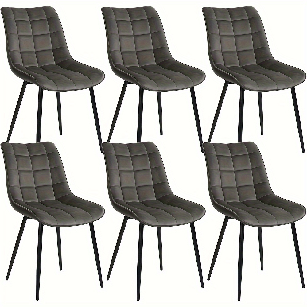 6pcs Set Kitchen Chair Upholstered Chair With Backrest With Velvet Seat, Metal Frame
