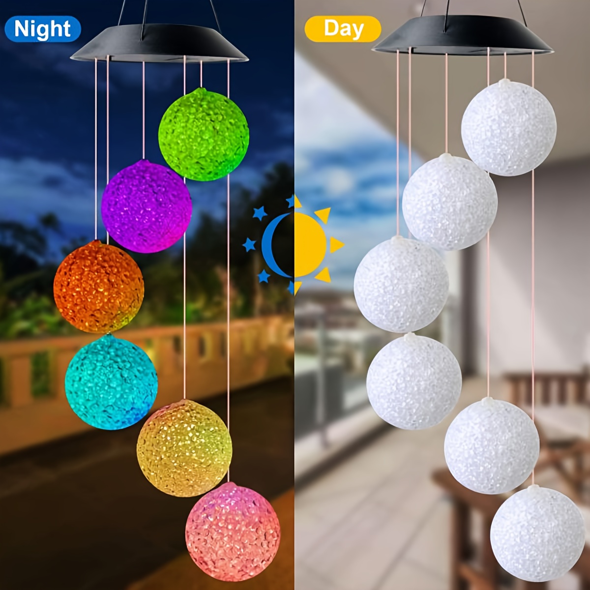 Image of Fachoi Solar Wind Chime Orb Color Changing Wind Chime Led Moving Solar Lights For Mom Grandma Outdoor Solar Lights For Garden Patio Window Decoration