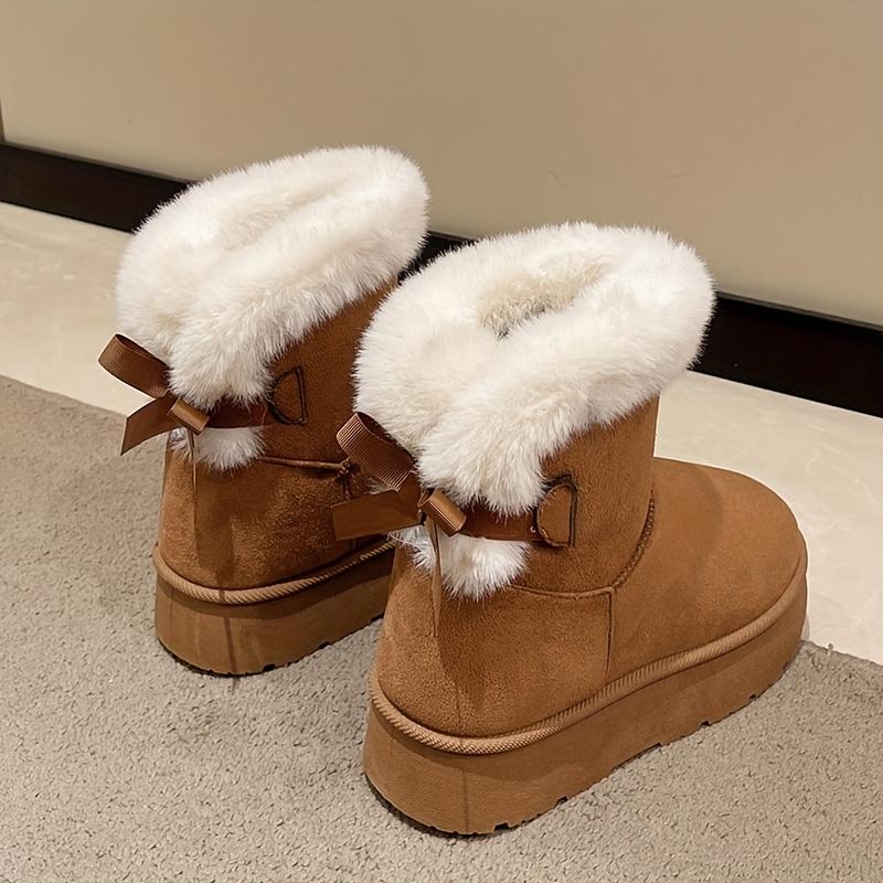 women's fur lined snow boots brown slip round toe Temu Oman
