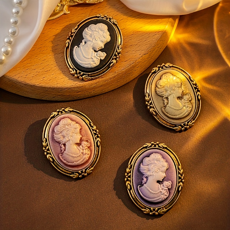 

4 Pieces Of Autumn And Winter European And American Medieval Beauty Head Brooches High-grade Style Portrait Clothing Accessories Brooches For Women