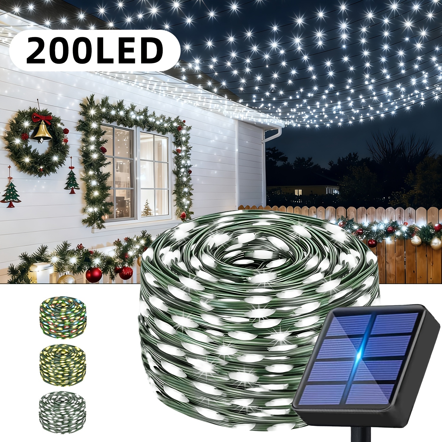 1-pack Solar Garden String Lights - 100/200/300led, Dark Green Pvc Material, 12 Twinkling Fairy String Lights, Suitable For Gardens, Parties, , Landscape Decor, Christmas, Halloween