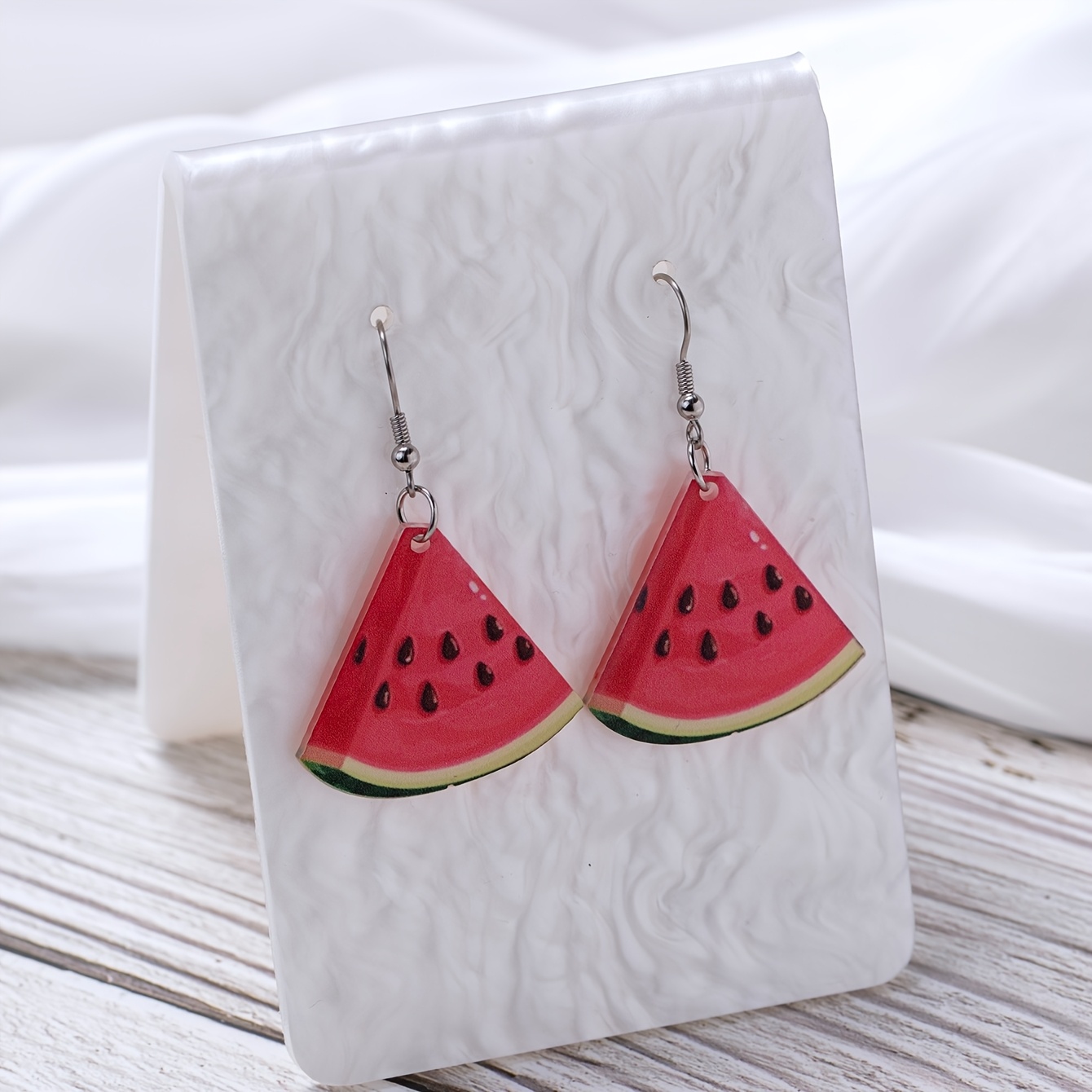 TEMU 2d Flat, 1 Pair Watermelon Pattern Acrylic Earrings - , Stainless Steel Posts, Ideal For Daily Wear & Vacation, Perfect Valentine's Day Gift,