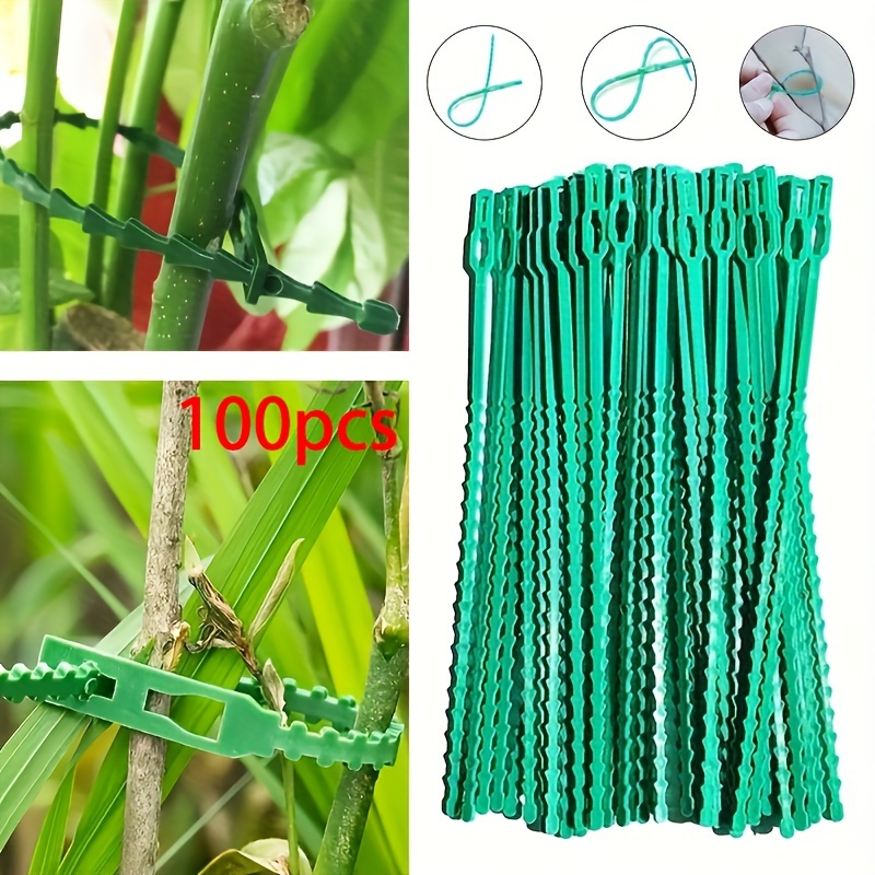 

100pcs, Adjustable Plastic Plant Ties 6.69 Inches, Garden Support Clips For Securing Plants, Flowers And Vines, Green Garden Supplies For Planters And Containers, Gardening Beautification Accessories