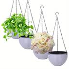 4 pack bohemian striped plastic hanging flower pots with double chamber design drainage holes chain hooks weather resistant indoor outdoor planters for patio balcony garden decor outdoor flower pots