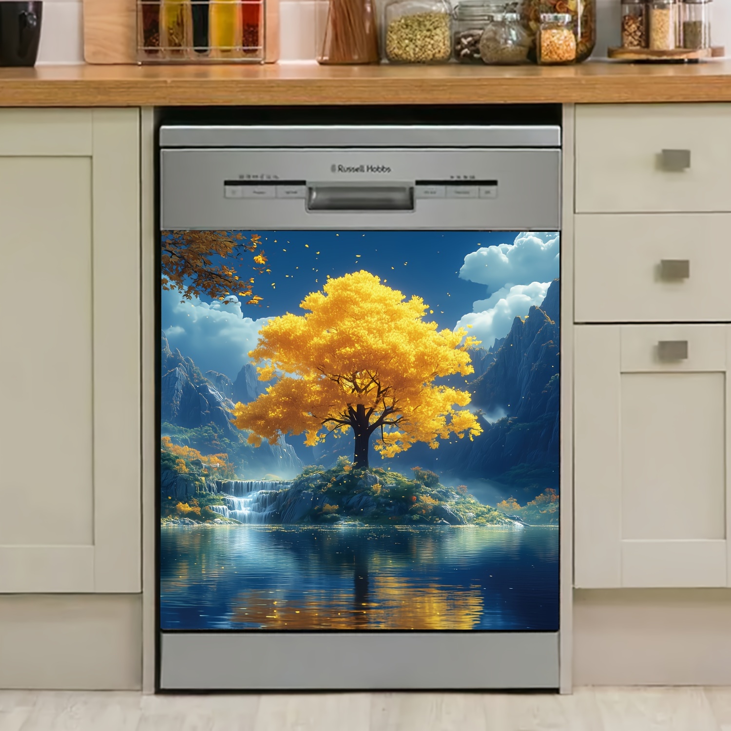 

Easy-clean Magnetic Vinyl Dishwasher & Refrigerator Cover Sticker - Home Decor, 23.03x25., Artistic Landscape Design For Kitchen Appliances