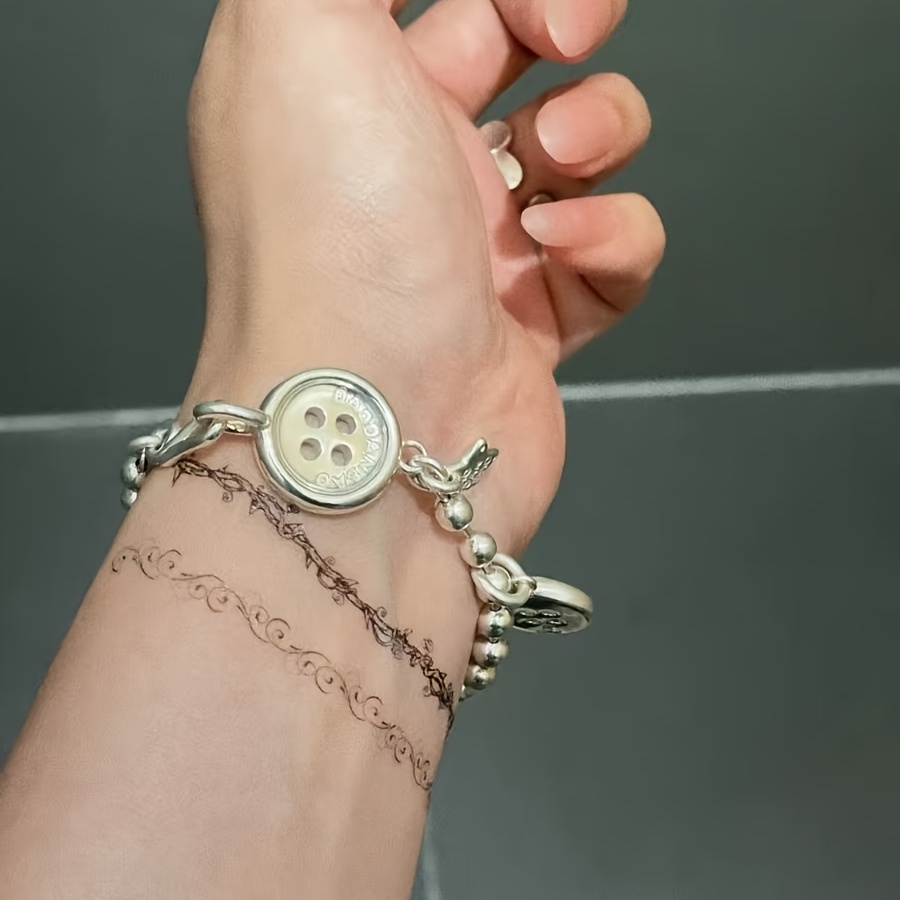 TEMU A Cute And Metal Button Star Chain Spliced Quirky Sweet Personality Niche Bracelet F40