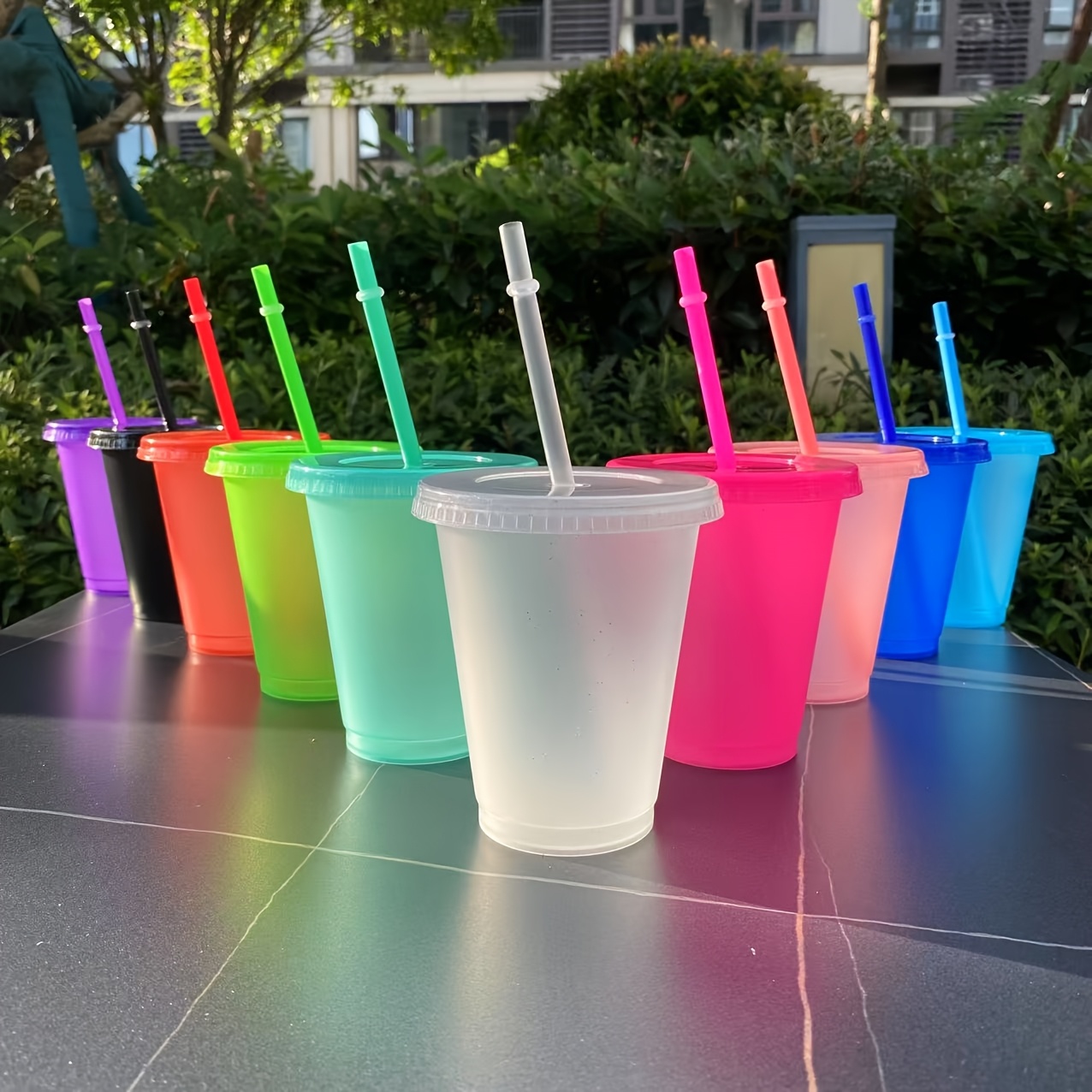 Image of 10pcs Tumbler With Straw And Lid Plastic Cups Water Bottle Iced Coffee Travel Mug Reusable Party Favor Cups For Birthdays Travel 16-24oz (glitter)