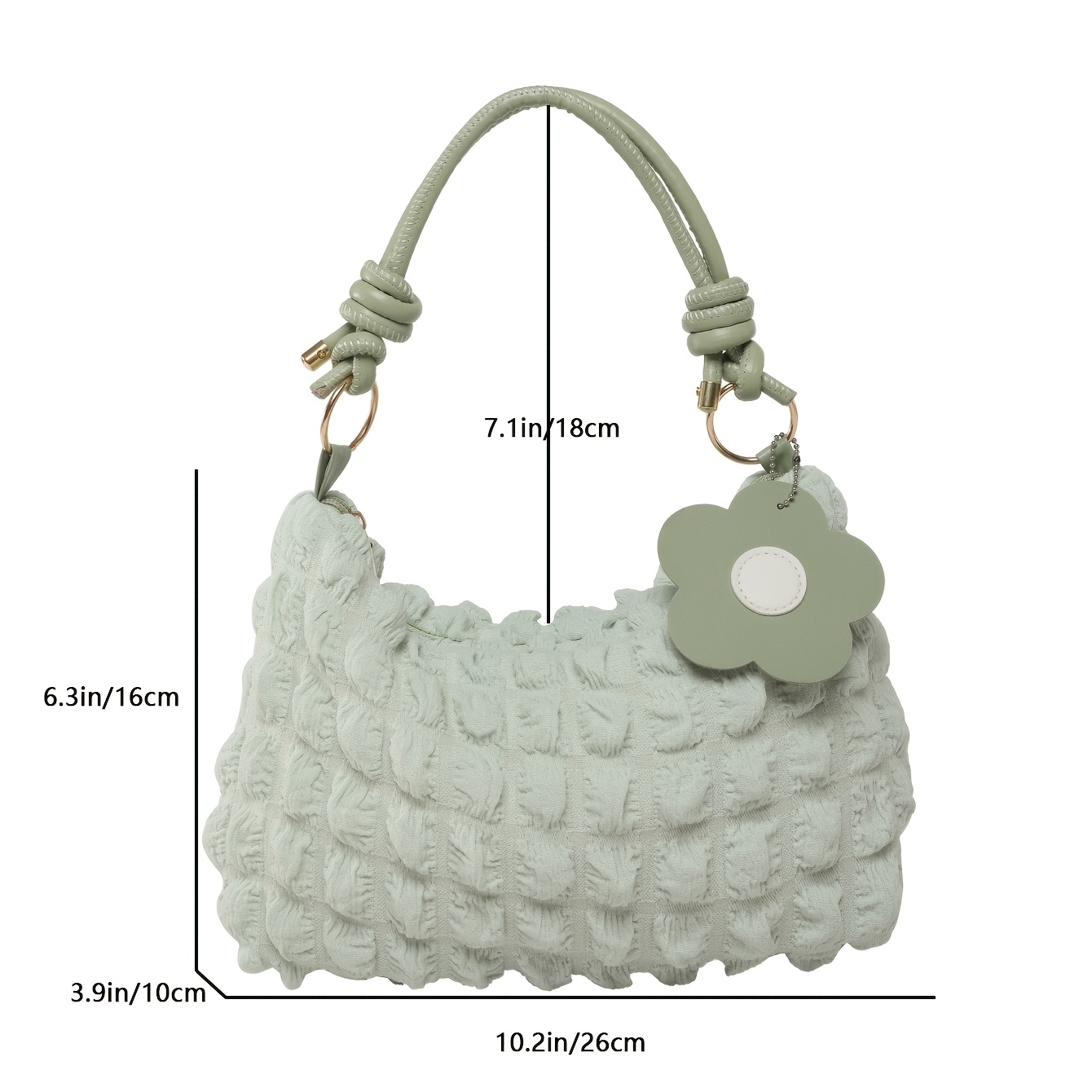 Sac à main épaule froncé style coquette avec breloque fleur_voghion.com