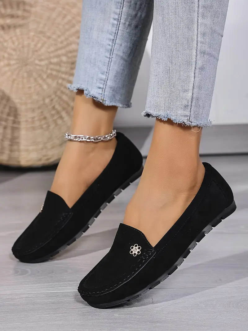womens plus size flannel slip on loafers comfortable metal decor soft fabric footwear ankle strap plain toe design hand washable fashion loafers flannel slipon shoes comfortable footwear details 13
