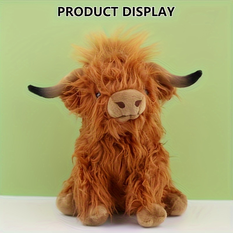 Highland Cow Plush Toy Realistic Long haired Bull Doll Temu