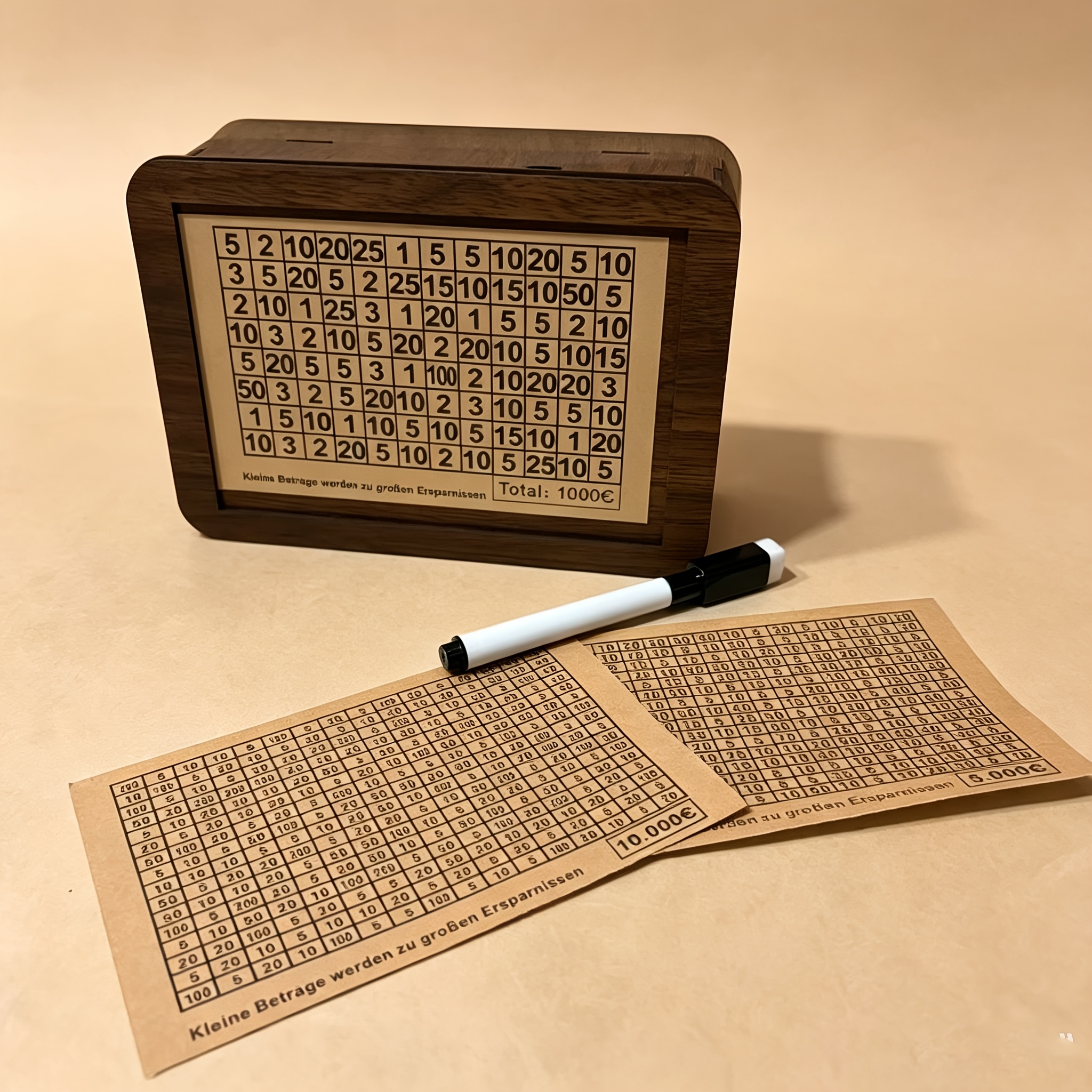 Wooden Coin Savings Box, Reusable Money , 1000/5000/10000 Savings Goal Planner, Cash Budget Management Box, Adult Family Financial Gift, Includes And 3 Replaceable Face Papers