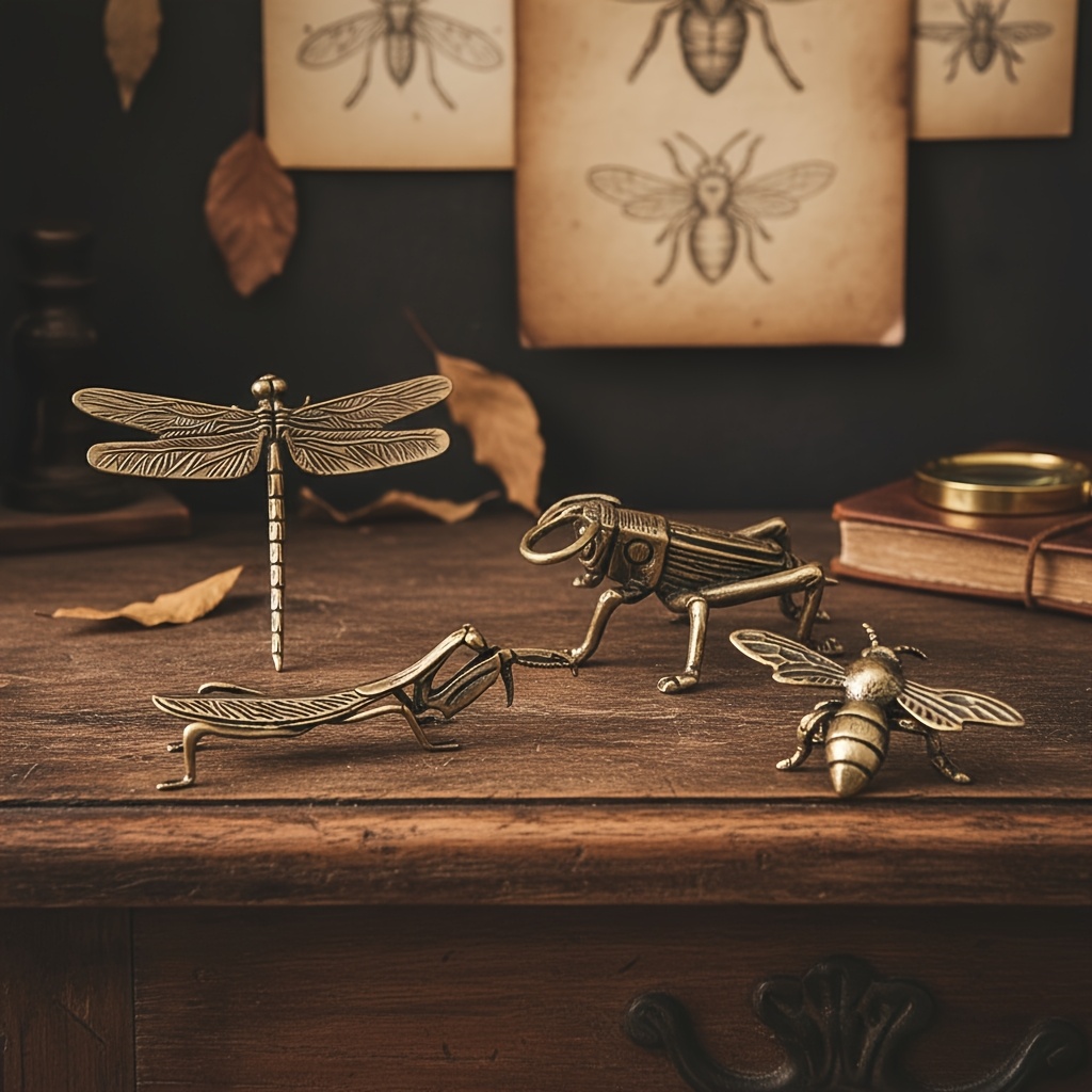 TEMU 4pcs Brass Insect Set, 4pcs Set, Bee, , Dragonfly, And Cricket Desktop Decor, Creative Sculpture, Unique Decoration For Halloween Thanksgiving