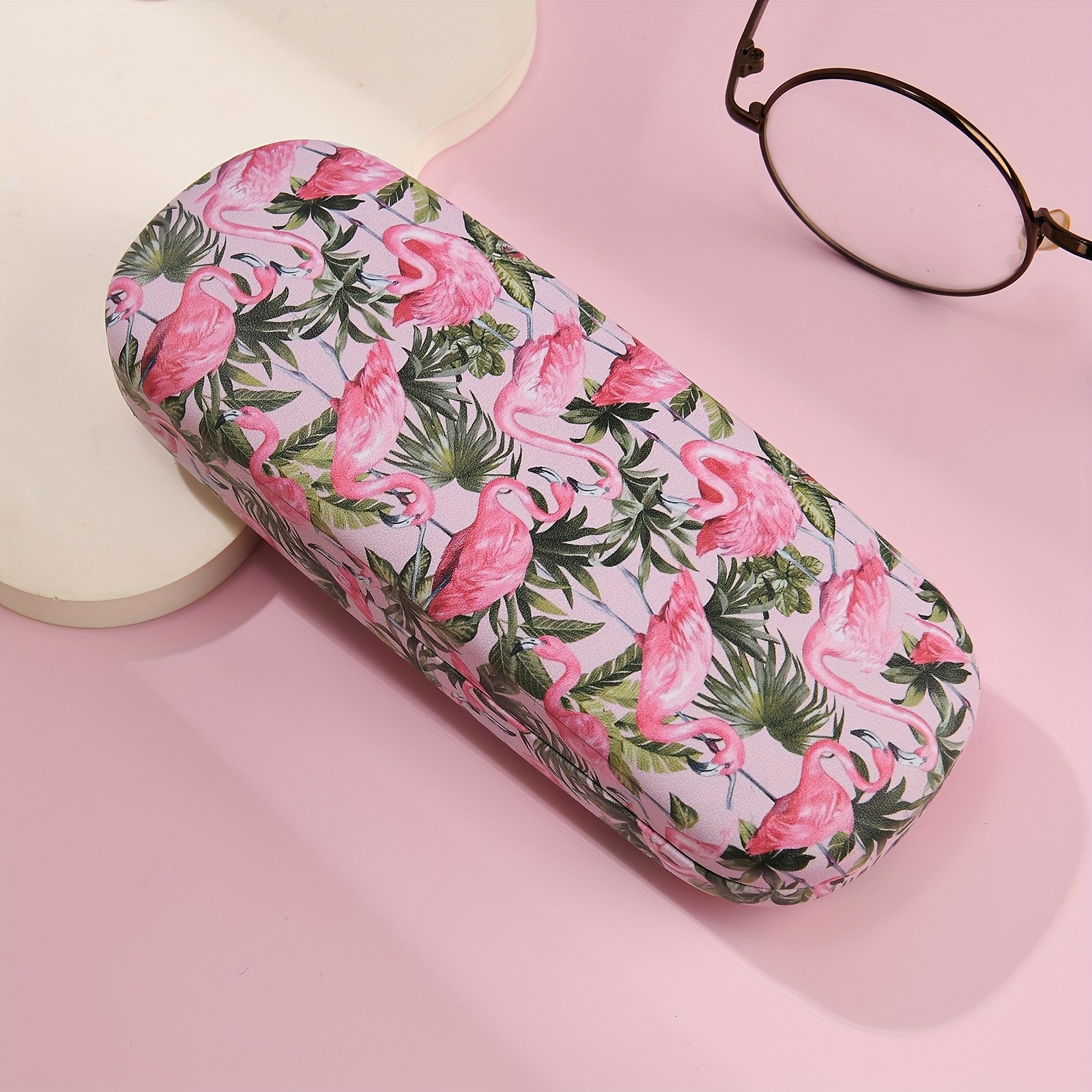 

Chic Pink Flamingo Print Fashion Glasses Case - Durable Semi-hard Protective Eyewear Box For Women, Portable & Stylish