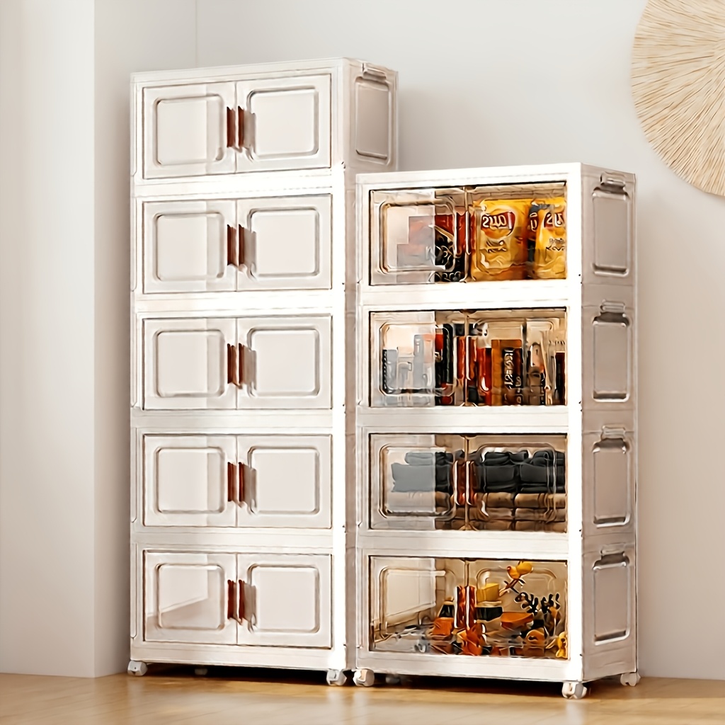extra large foldable rolling storage cabinet with dual doors stackable multi purpose organizer for clothes shoes   ideal for home   saving closet organizers and storage storage bins for  