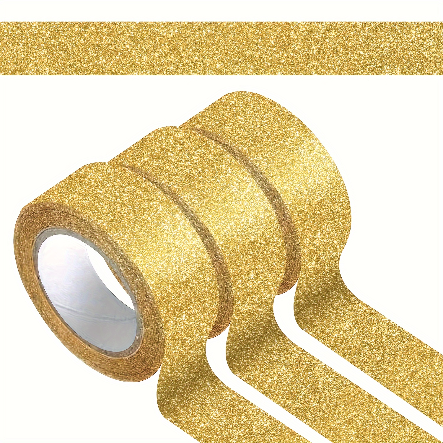 

3 Rolls Of Festive Golden Glitter Tape, 15mm X 5m, Perfect For Crafting And Gift Wrapping