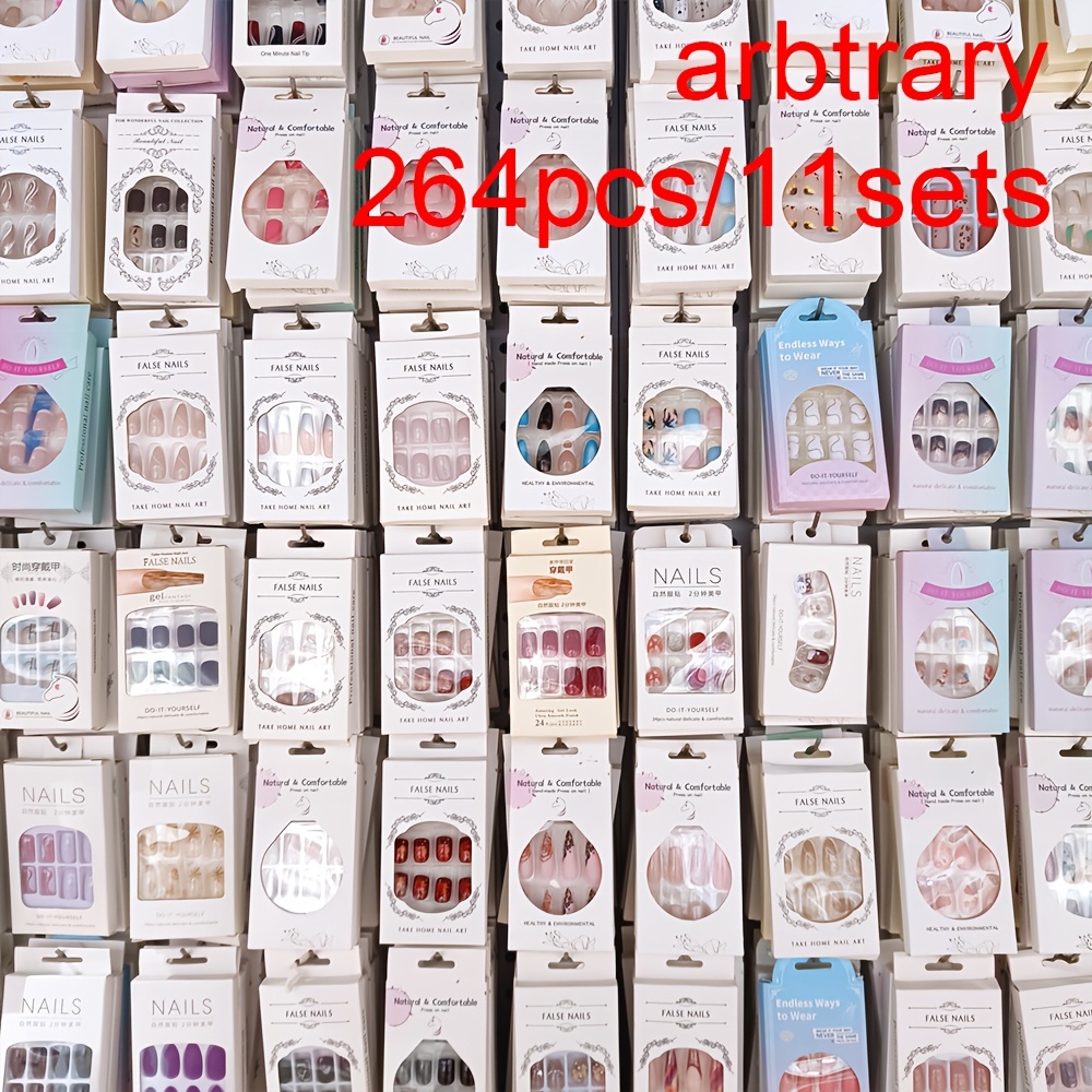 TEMU Assortimento Casuale di Nail Art da 264 pezzi (11 Set), Unghie Corte, Unghie Medie-Lunghe, Unghie Lunghe, Unghie Stile Francese, Unghie a
