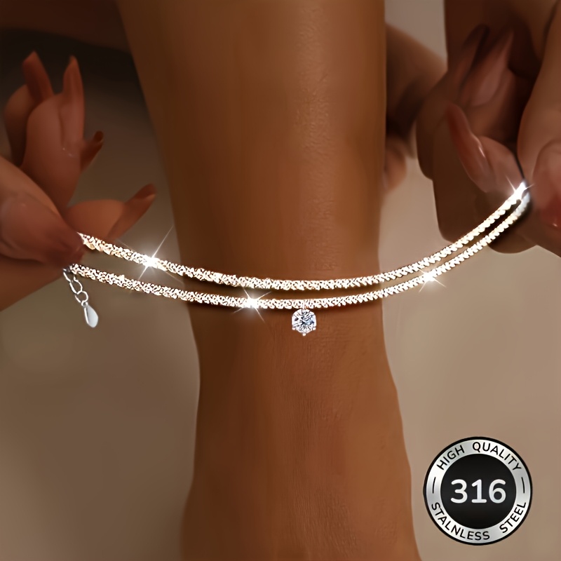 Image of Steel Double-layer Six-claw Anklet, Summer Beach Waterproof Anklet, Suitable For Daily Party Banquet Dating Jewelry Additions