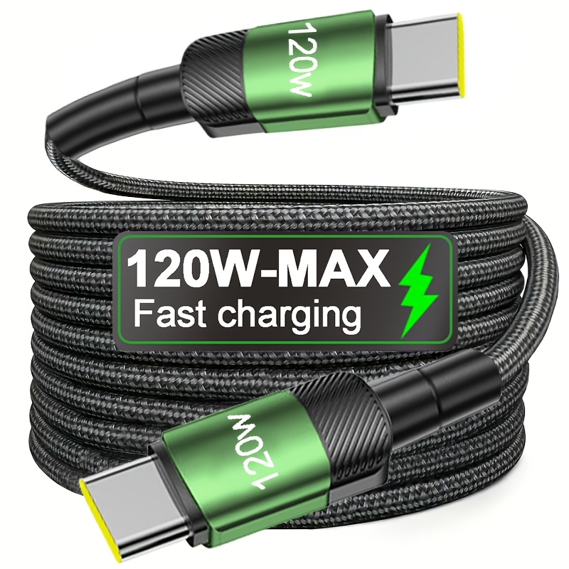 Image of Gxlhr 120w Full- Dual Type-c Cable, Suitable For Iphone 15/16/17, Huawei, Oneplus, Vivo And Other Smartphones, Nylon Braided Durable, Universal For Phone, Tablet, Laptop Charging And Transmission